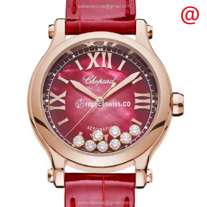 Chopard 275378-5005 Happy Sport - Automatic 18kt Gold - Red Dial - Red Alligator Strap
